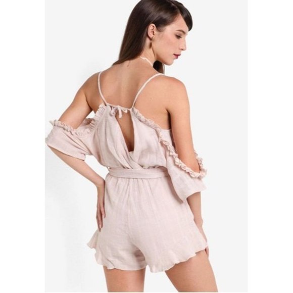 BARDOT Jessa One Piece Cold Shoulder ROMPER Short MERINGUE ( Light Pink ) 8 / M - Picture 3 of 5